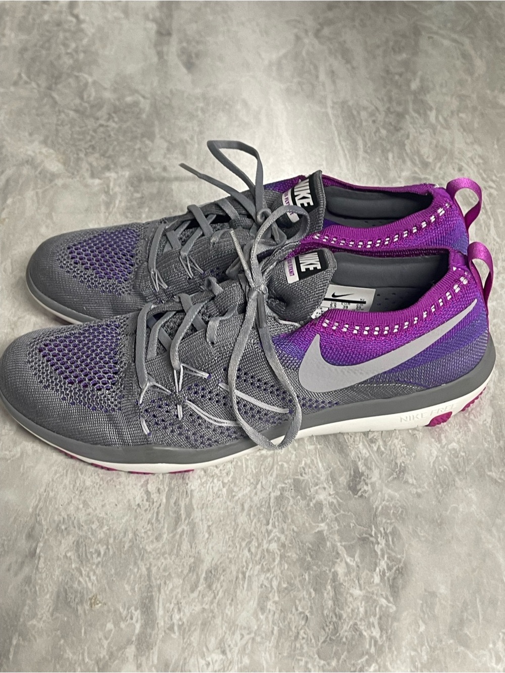 Nike Free TR Focus Flyknit Running Shoes Women's Size 9 Gray & Purple 844817-003